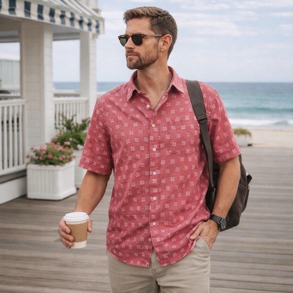 Peter Millar Button Up Shirt Seaside Kiva Beach Men's Size XL Linen Short Sleeve